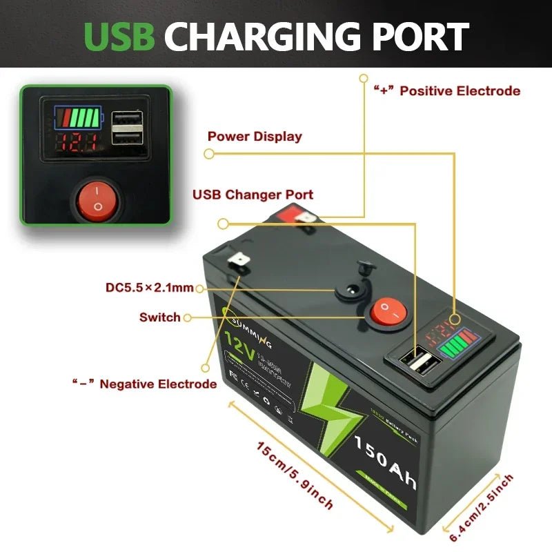 12V 150Ah Lithium Battery Built In BMS High Capacity For Ride Ons - Mobility Buy