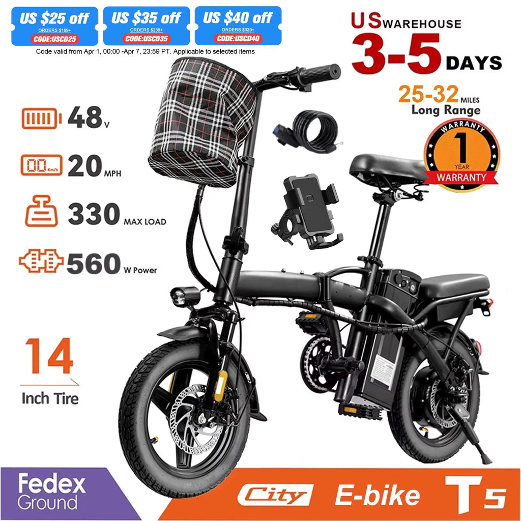 14 Inch Folding Electric Bike 560W Motor 48V Battery - Mobility Buy