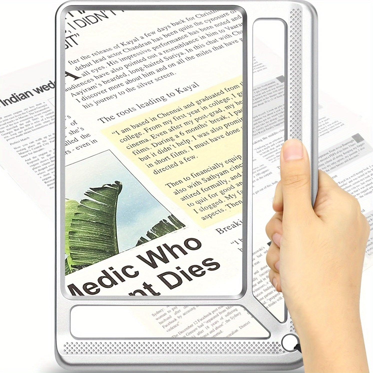 4X Large Magnifying Glass with LED Lights USB Rechargeable, Kandheld Magnifier