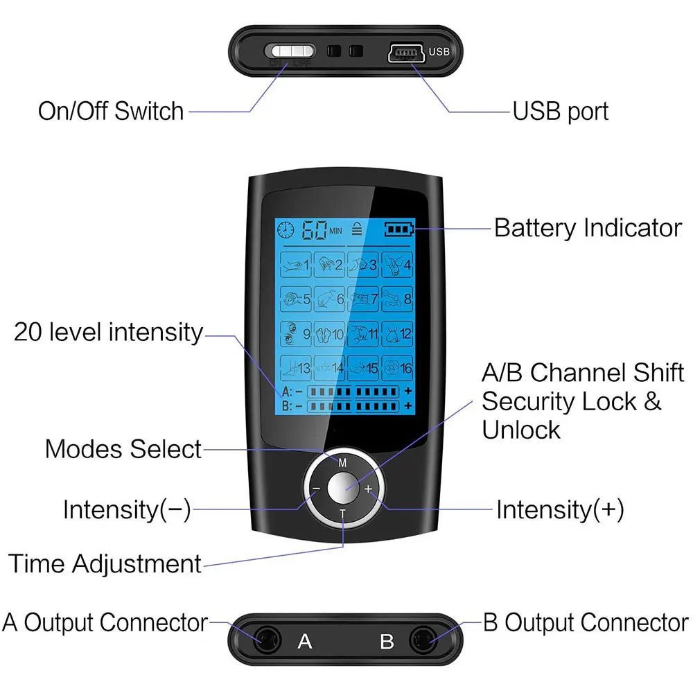 Electric EMS TENS Body Electromyostimulator, 2-channel, 16 massage modes - Mobility Buy