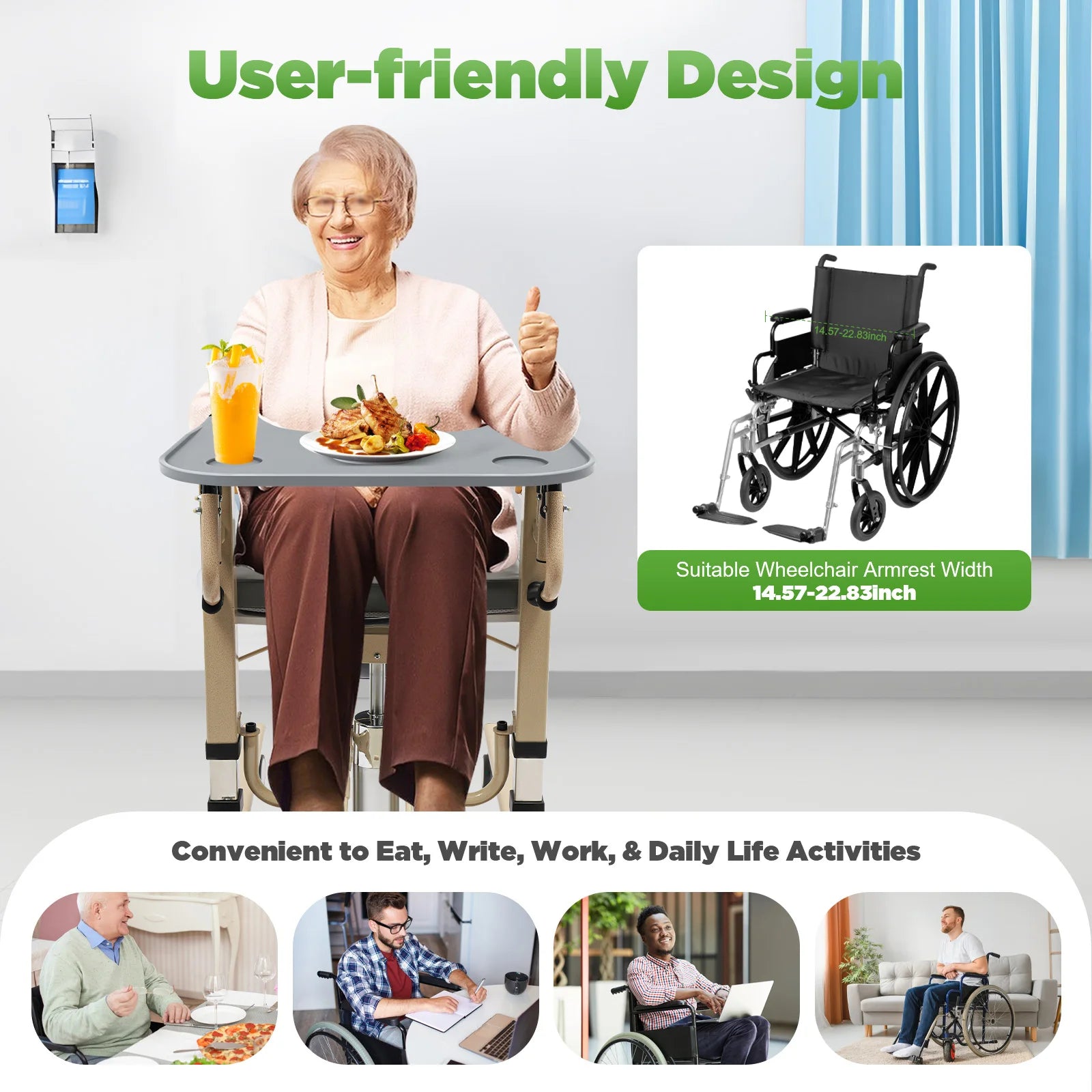 Essential Detachable Wheelchair Tray Table With Cup Holder For Patients - Mobility Buy