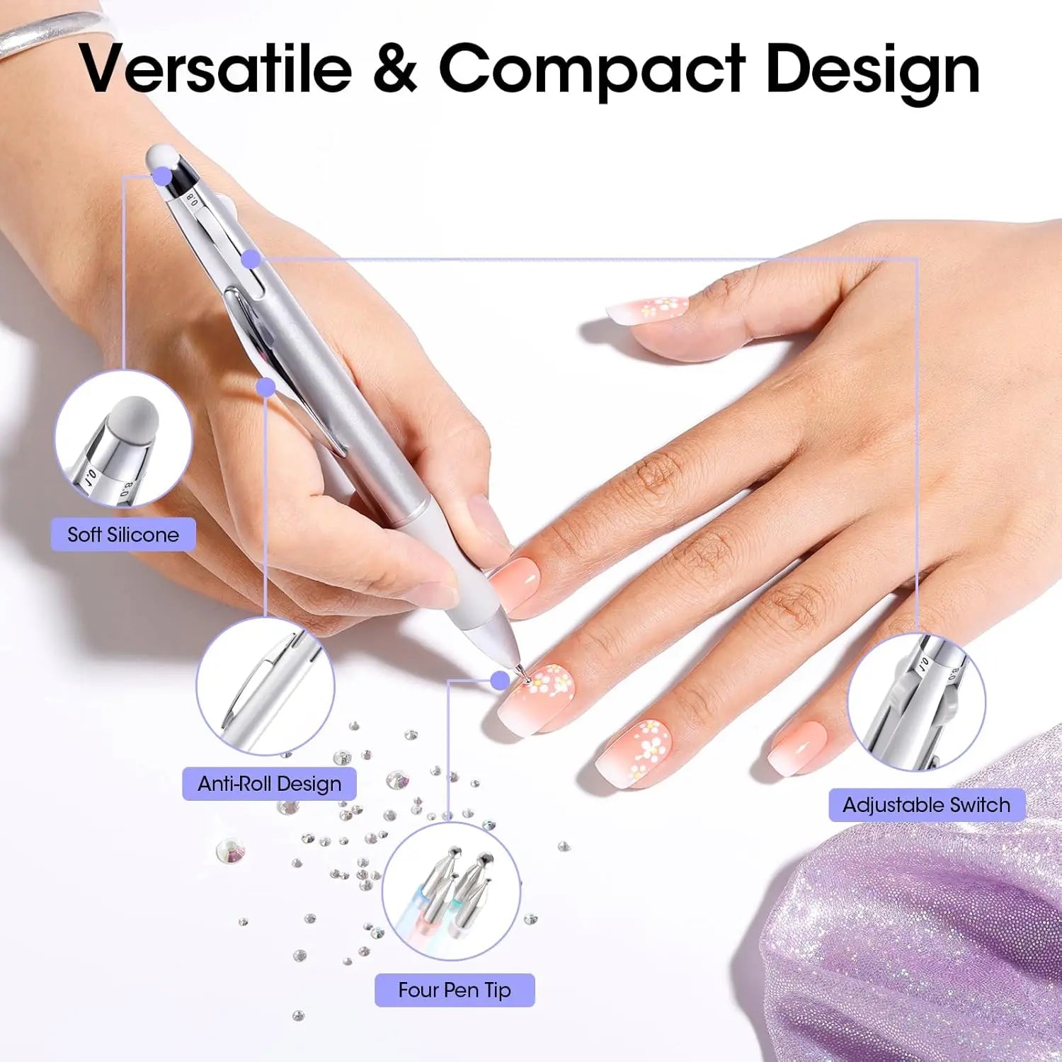 Five In One Nail Art Dotting Pen With Interchangeable Tips 0.8mm 1mm 1.6mm 2mm - Mobility Buy