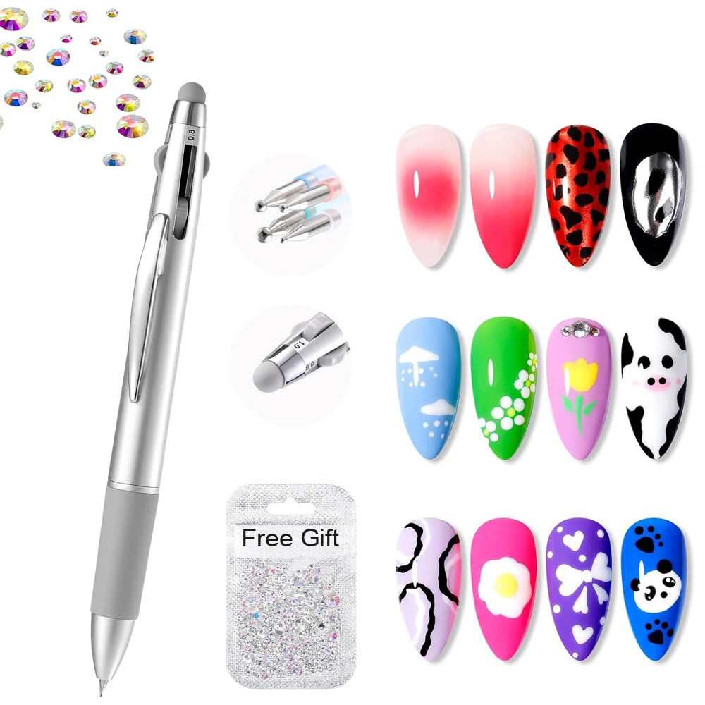 Five In One Nail Art Dotting Pen With Interchangeable Tips 0.8mm 1mm 1.6mm 2mm - Mobility Buy