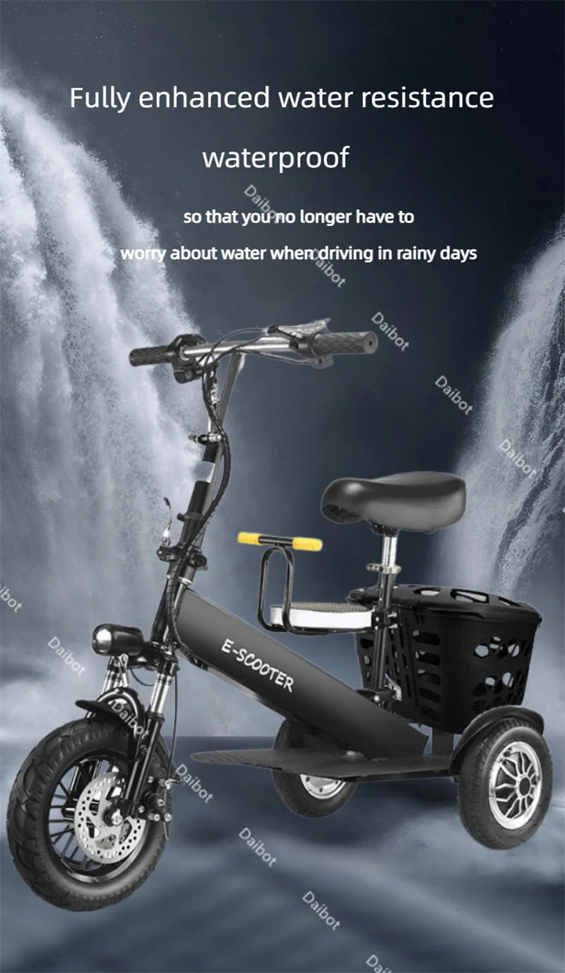 Foldable Mini Electric Tricycle For Women With Toddler Seat 500W 36V Basket - Mobility Buy