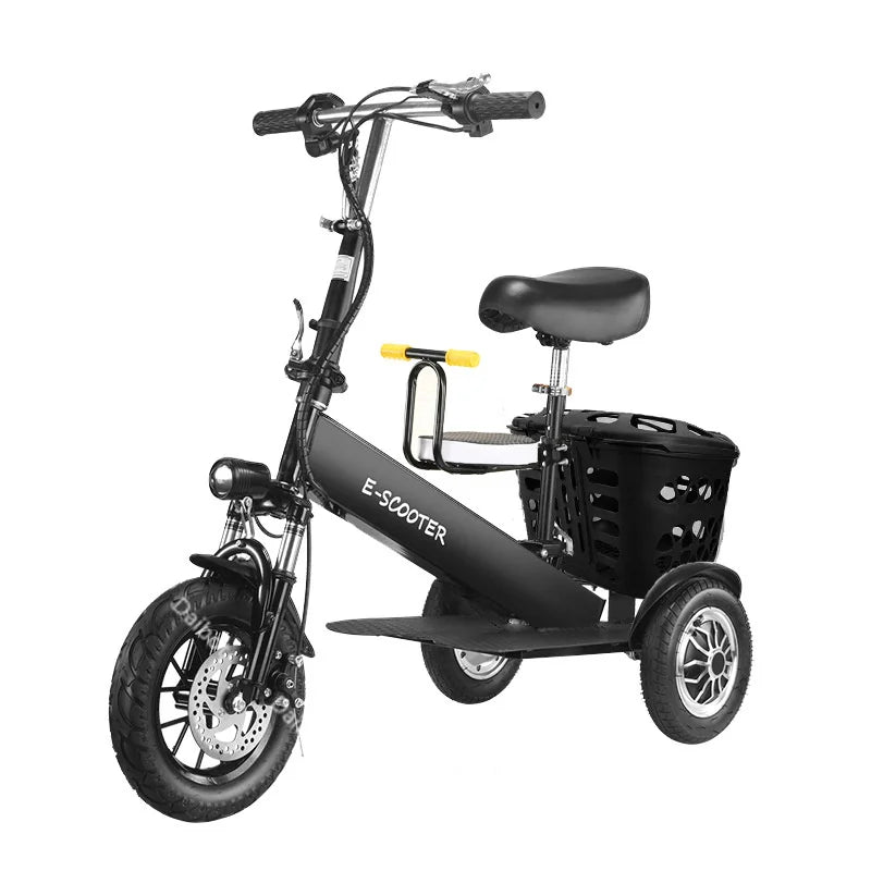 Foldable Mini Electric Tricycle For Women With Toddler Seat 500W 36V Basket - Mobility Buy