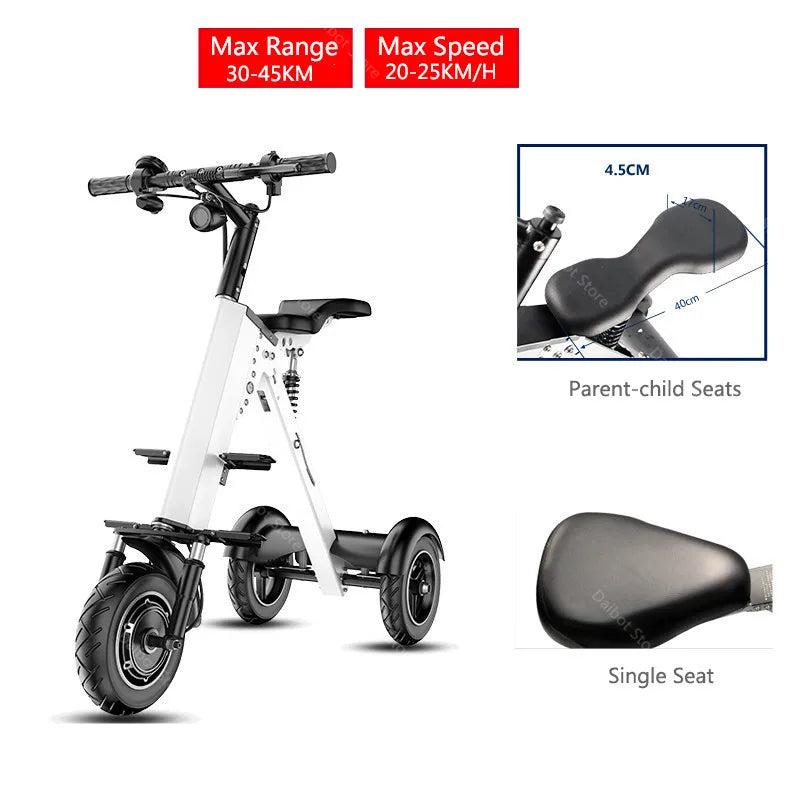 Foldable Three Wheel Electric Scooter With Seat 36V 350W Lightweight For Women - Mobility Buy