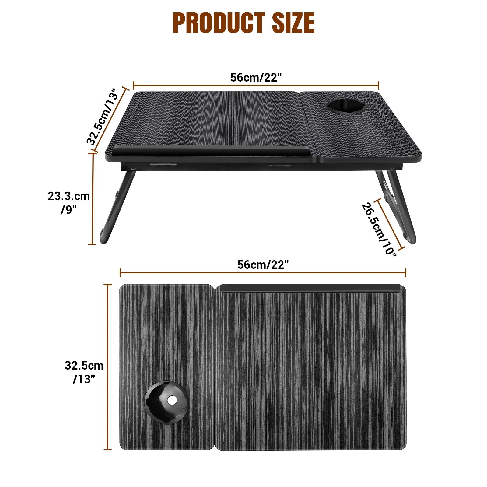 Foldable Wood Grain Laptop Desk With Adjustable Height And Cup Holder Black - Mobility Buy