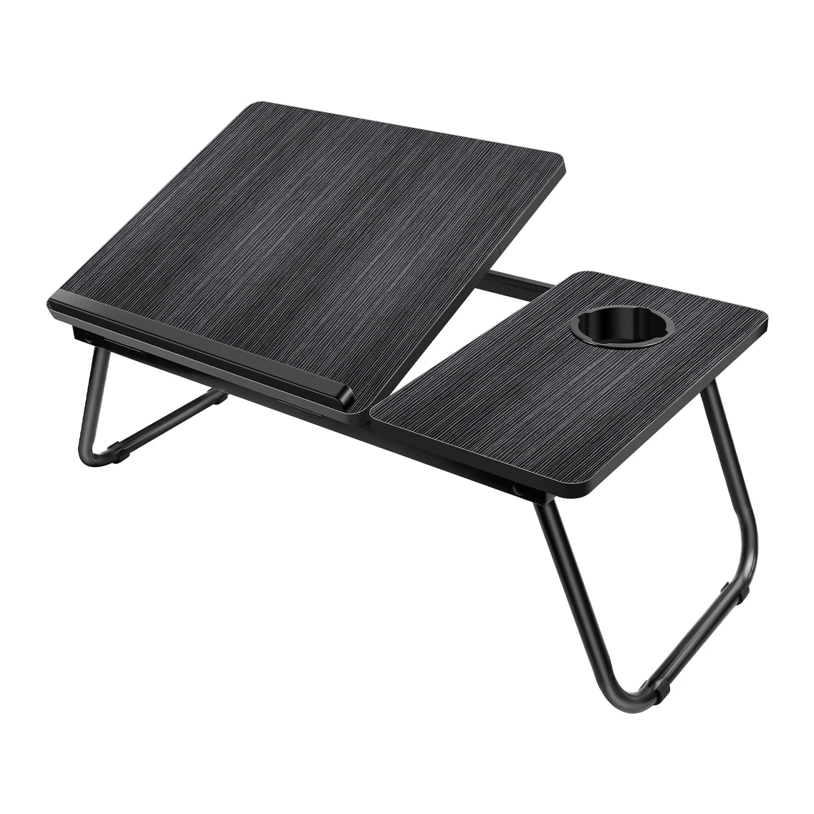 Foldable Wood Grain Laptop Desk With Adjustable Height And Cup Holder Black - Mobility Buy