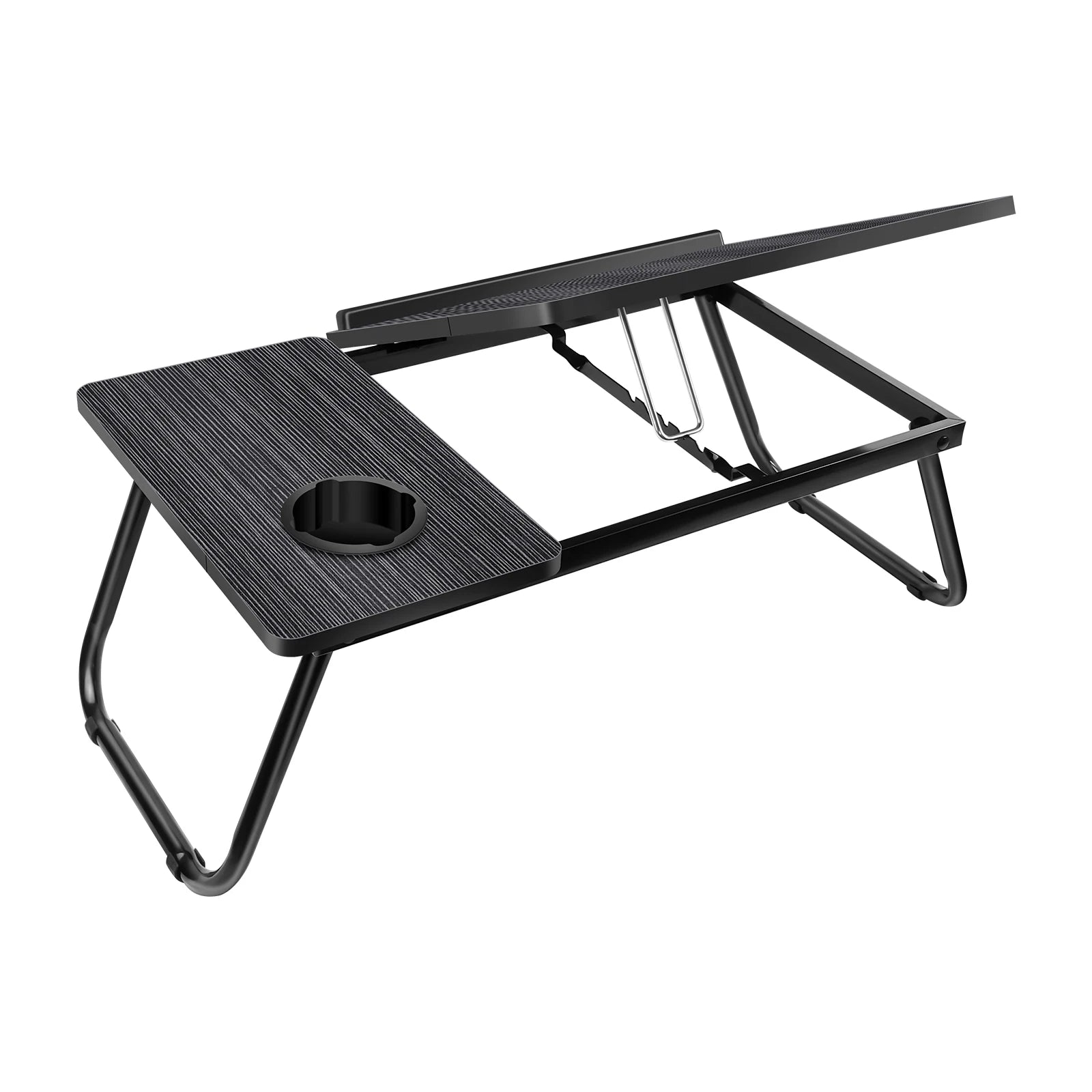 Foldable Wood Grain Laptop Desk With Adjustable Height And Cup Holder Black - Mobility Buy