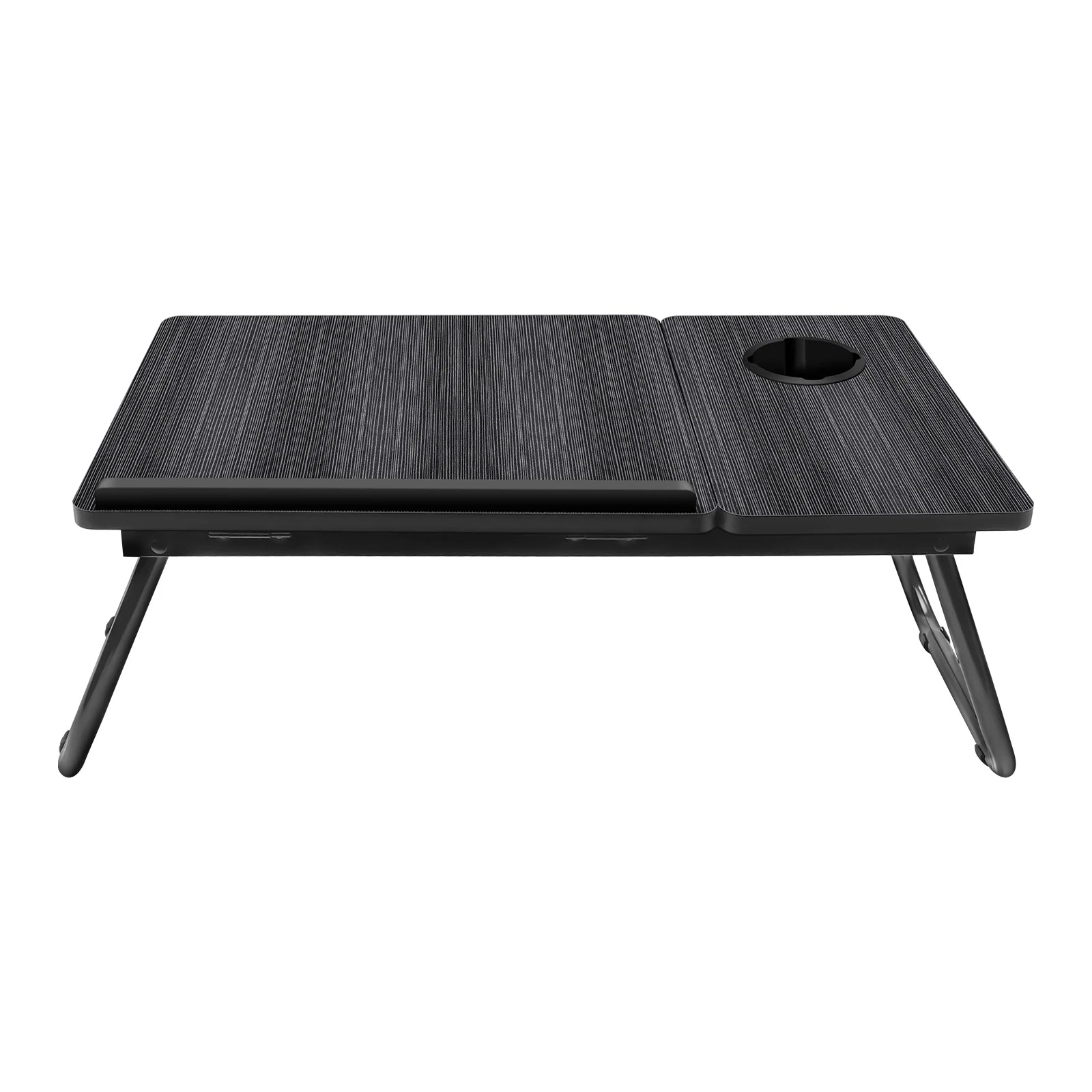 Foldable Wood Grain Laptop Desk With Adjustable Height And Cup Holder Black - Mobility Buy