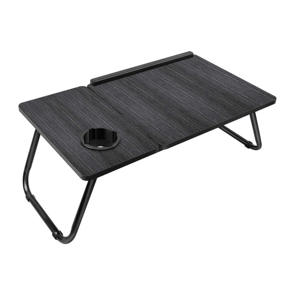 Foldable Wood Grain Laptop Desk With Adjustable Height And Cup Holder Black - Mobility Buy