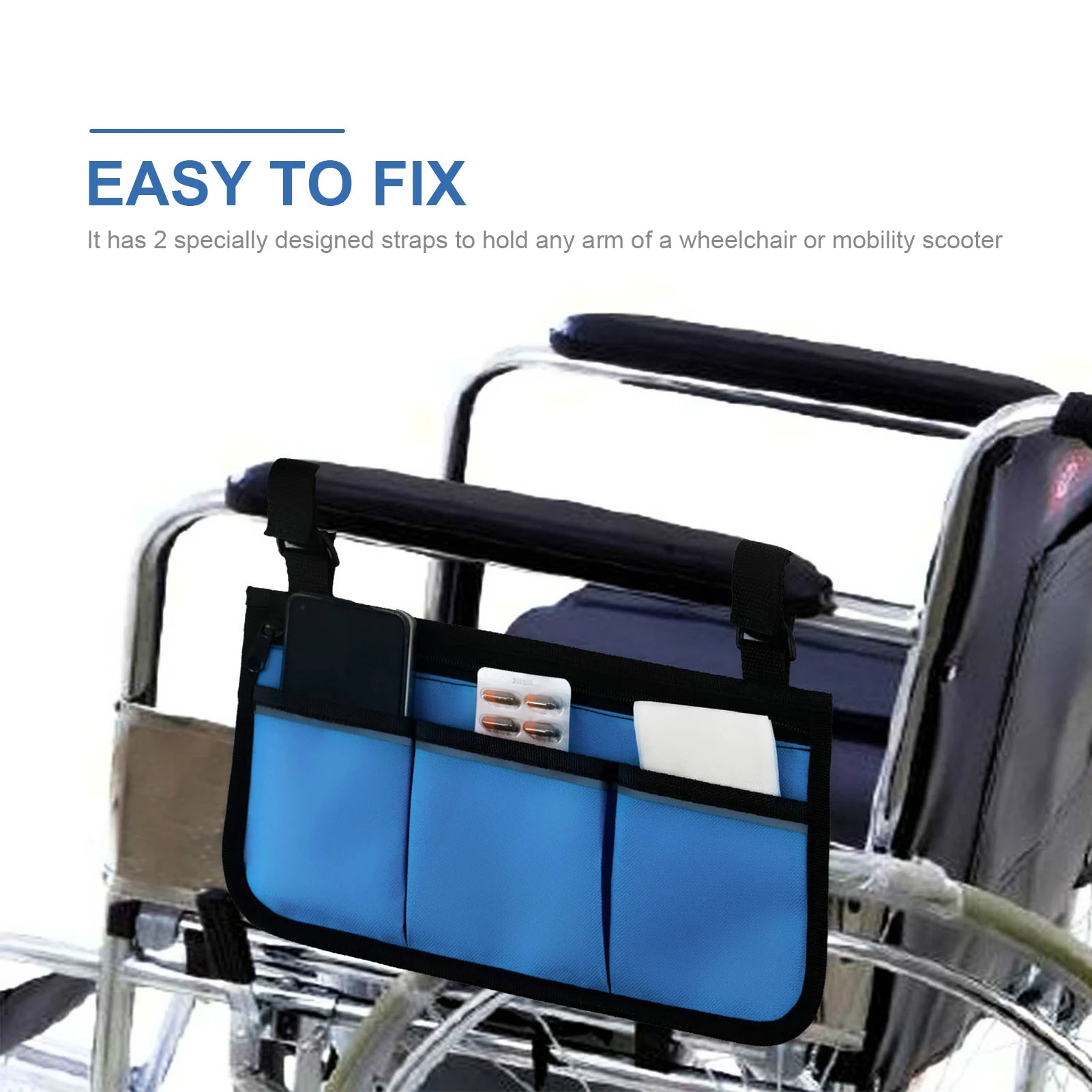 Wheelchair Bag with Pockets Reflective Strips - Side Bags pouch