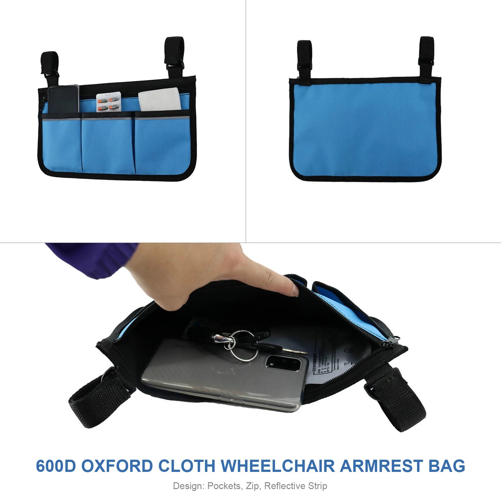 Wheelchair Bag with Pockets Reflective Strips - Side Bags pouch