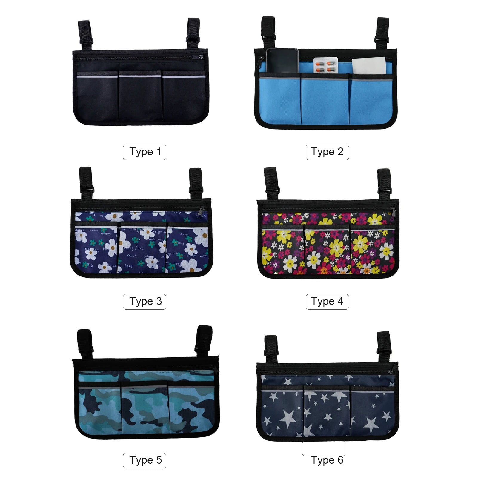 Wheelchair Bag with Pockets Reflective Strips - Side Bags pouch