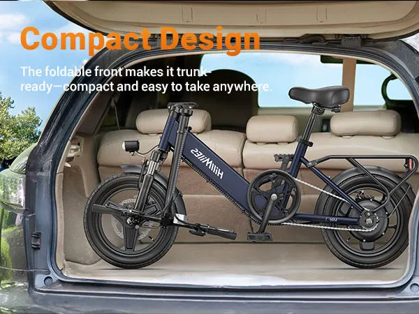 HillMiles Mile 1 Adult E Bike 250W 36V 10.4Ah 14in Fat Tire Foldable - Mobility Buy