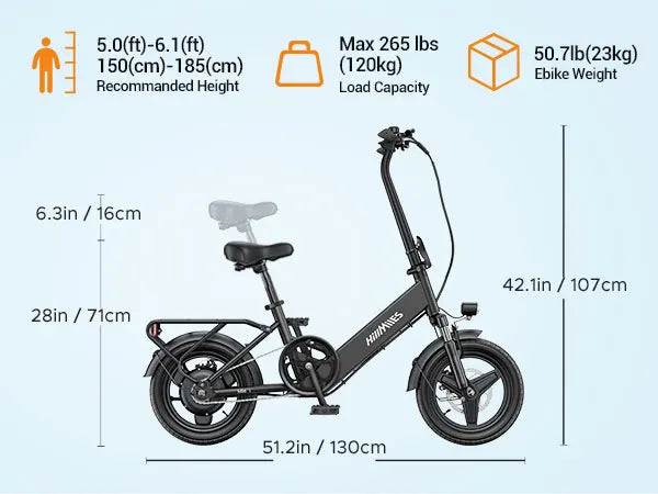 HillMiles Mile 1 Adult E Bike 250W 36V 10.4Ah 14in Fat Tire Foldable - Mobility Buy