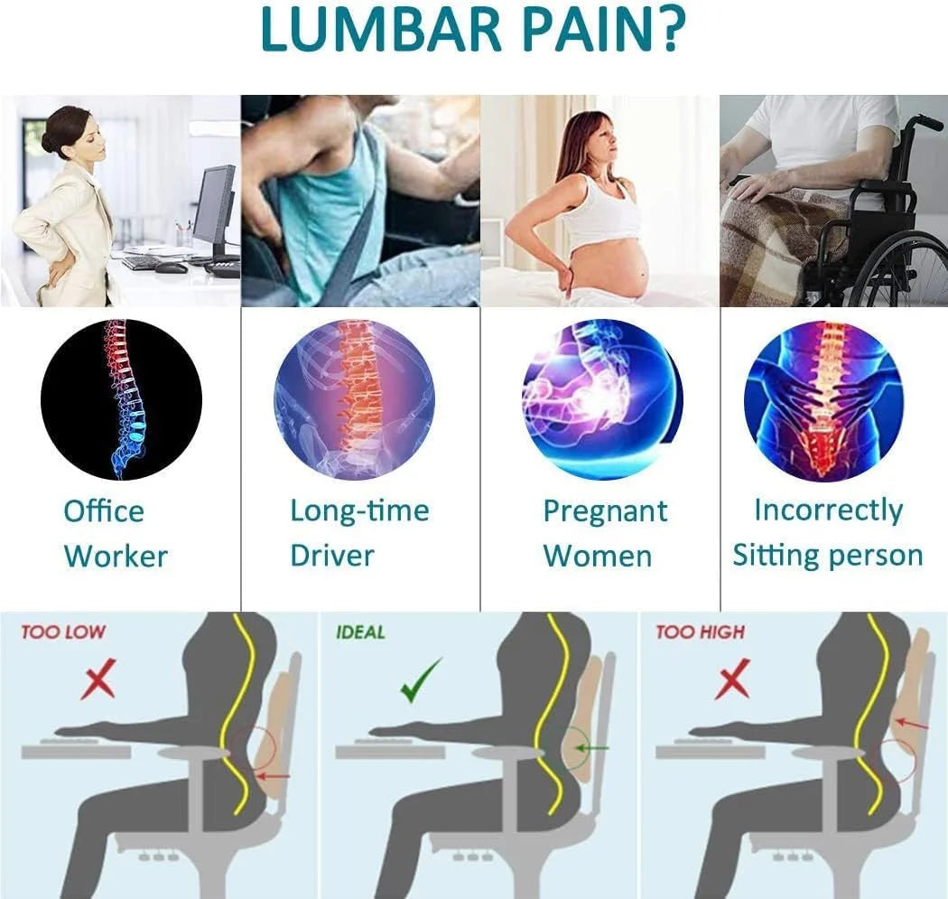 Lumbar Support Pillow Memory Foam Relieve Back Pain Seat - Mobility Buy