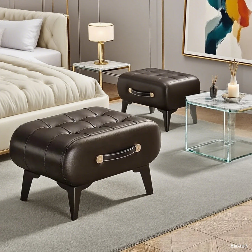 Luxury Leather Low Stool for Living Room Footrest and Decor - Mobility Buy