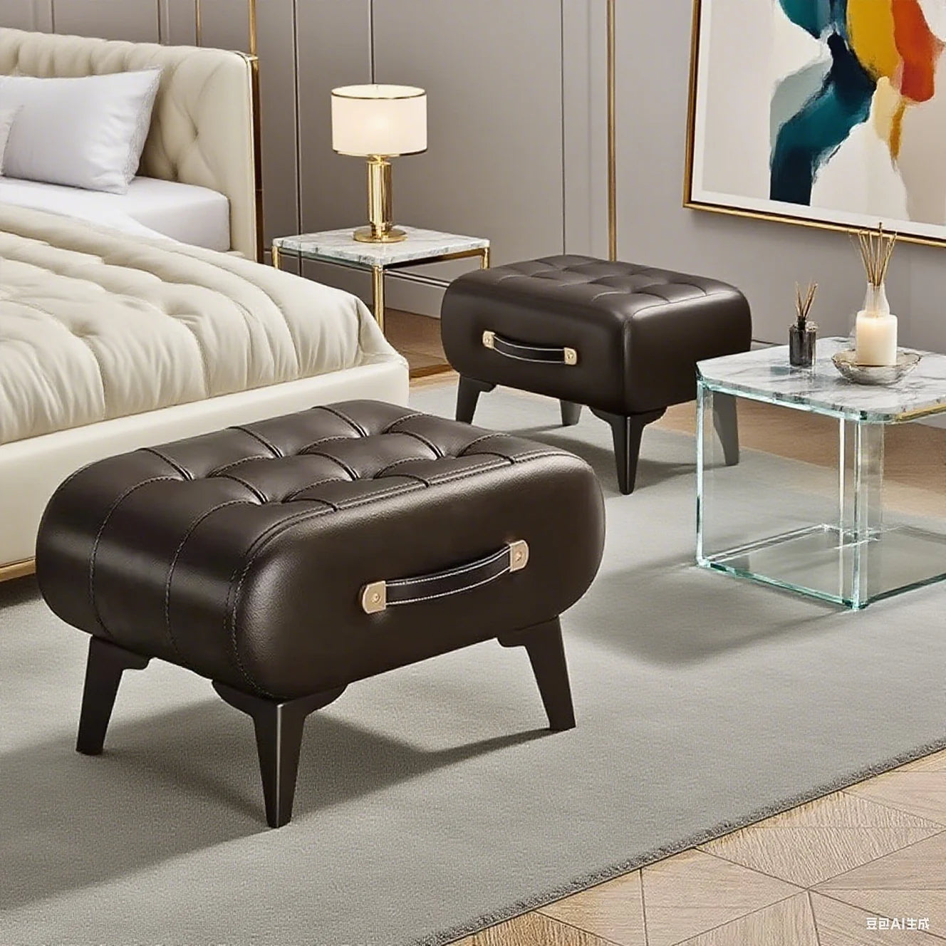 Luxury Leather Low Stool for Living Room Footrest and Decor - Mobility Buy