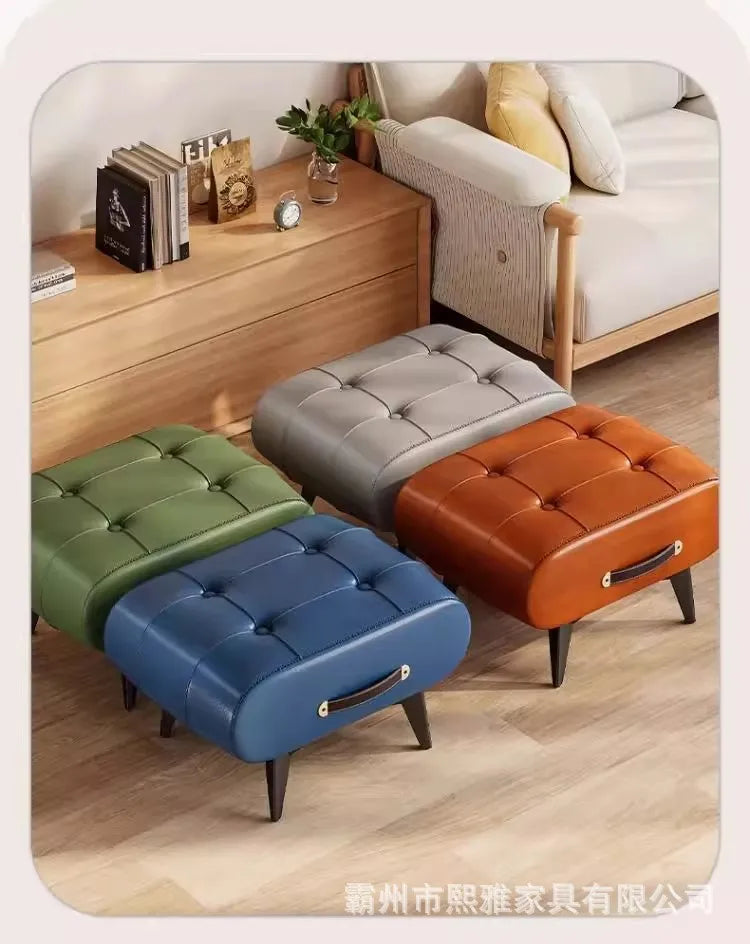 Luxury Leather Low Stool for Living Room Footrest and Decor - Mobility Buy