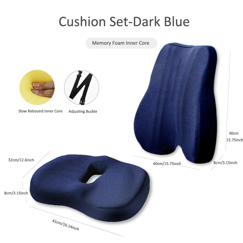 Memory Foam Seat Cushion Waist Back Support Pillow Set - Mobility Buy