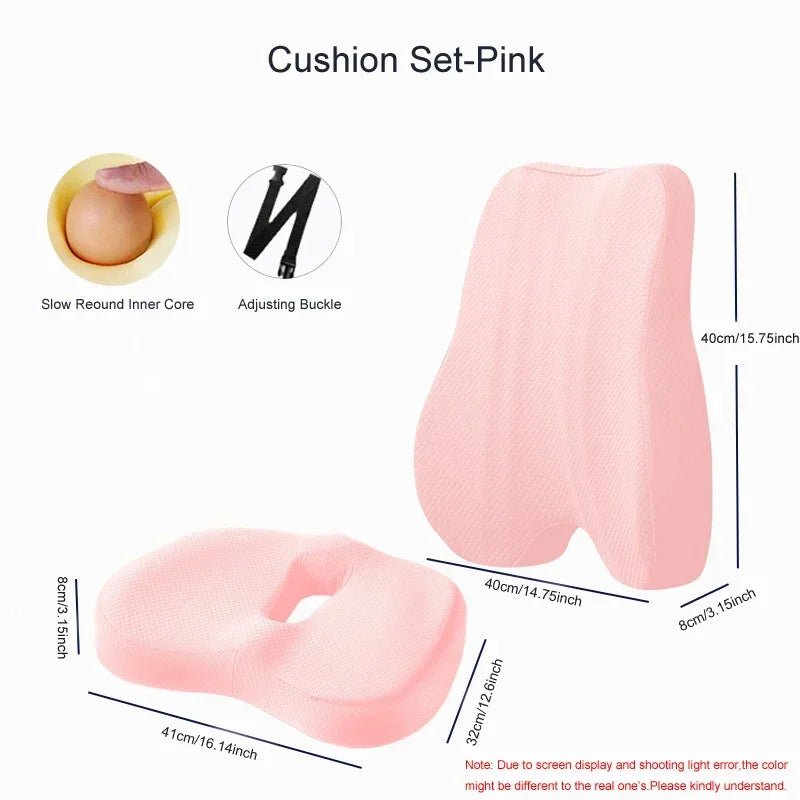 Memory Foam Seat Cushion Waist Back Support Pillow Set - Mobility Buy