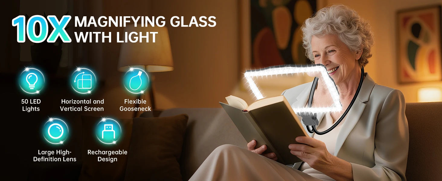 Neck-Mount LED Magnifier With 50 Lights For Reading And Repair - Mobility Buy