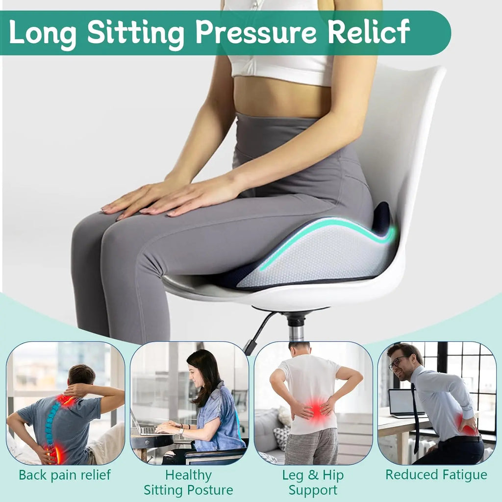 Orthopedic Memory Foam Seat Cushion for Tailbone Pain Sciatica Car Chair Black - Mobility Buy