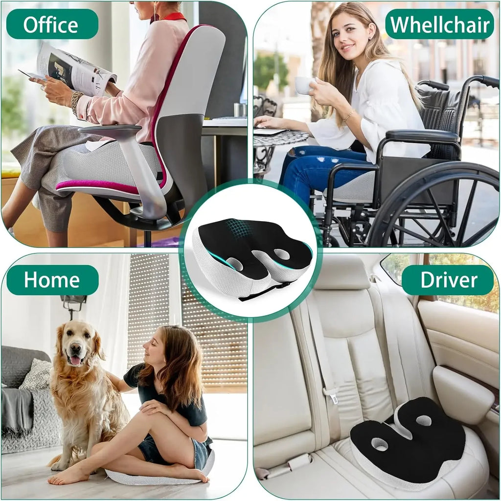 Orthopedic Memory Foam Seat Cushion for Tailbone Pain Sciatica Car Chair Black - Mobility Buy