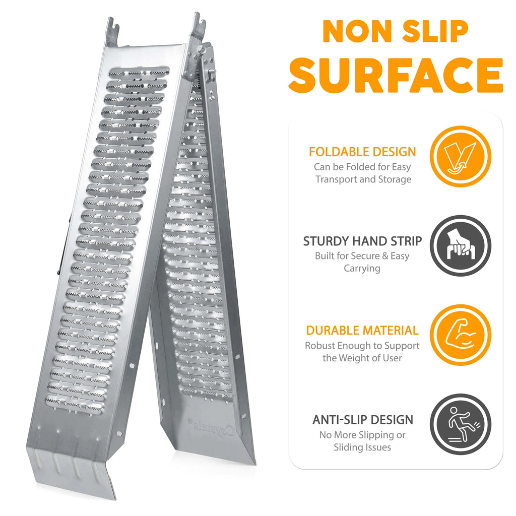 Pair of Galvanized 400kg Capacity Heavy Duty Steel Folding Ramps for Atvs - Mobility Buy