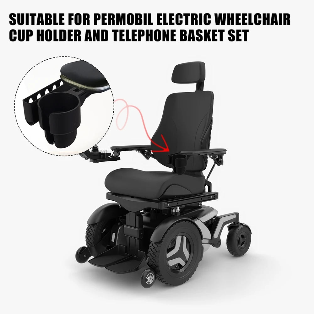 Permobil Electric Wheelchair Cup Holder And Phone Basket Set 1 Or 2 Pack - Mobility Buy