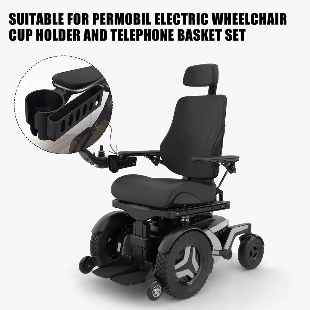 Permobil Electric Wheelchair Cup Holder And Phone Basket Set 1 Or 2 Pack - Mobility Buy