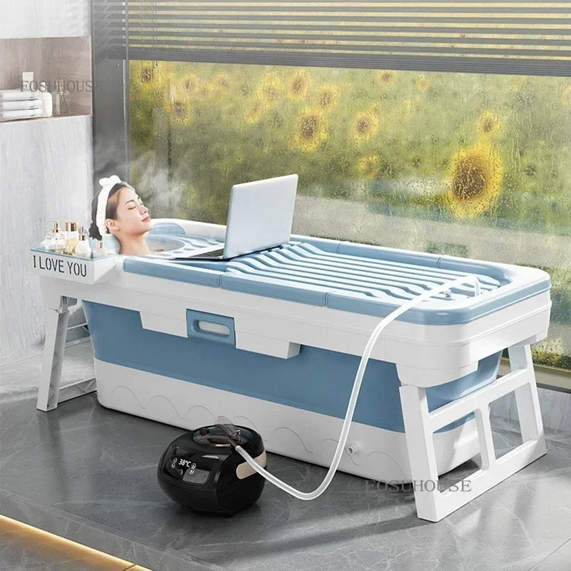 Portable Folding Bathtub For Adults Ice Bath Spa Plastic Bathtub Lid Cover - Mobility Buy