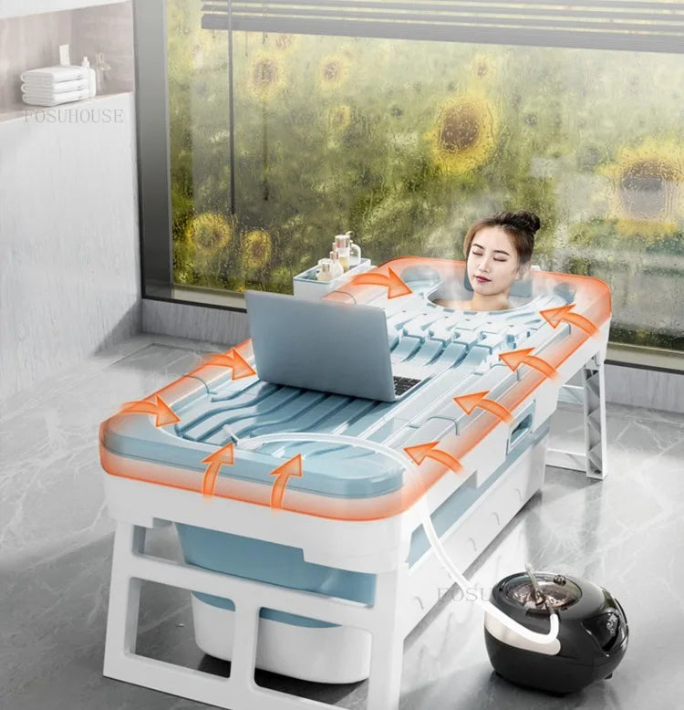Portable Folding Bathtub For Adults Ice Bath Spa Plastic Bathtub Lid Cover - Mobility Buy