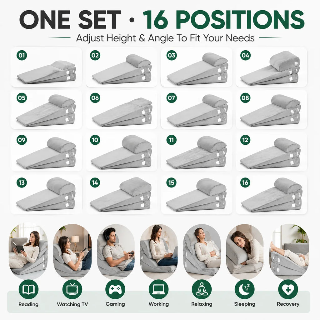 Premium 4 Piece Adjustable Wedge Pillows For Bed Ergonomic Sleep Relief - Mobility Buy