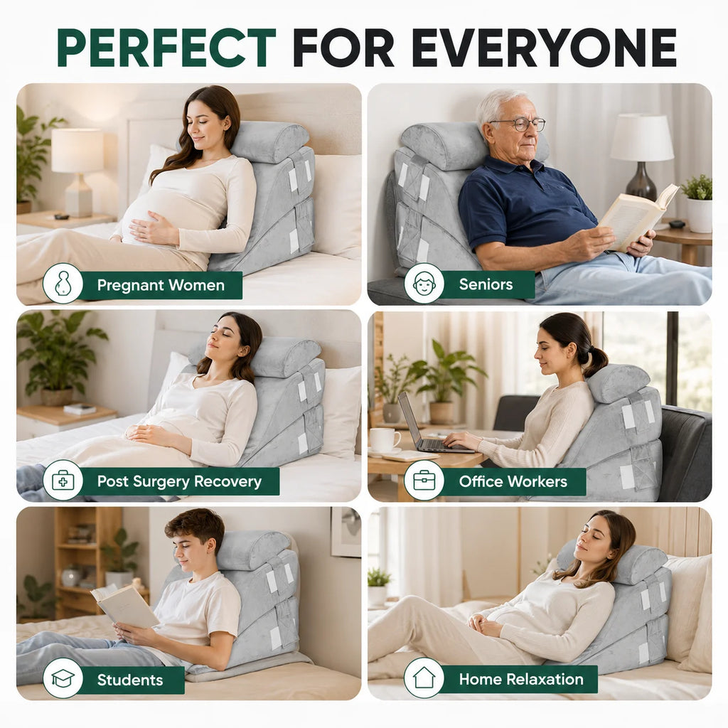 Premium 4 Piece Adjustable Wedge Pillows For Bed Ergonomic Sleep Relief - Mobility Buy