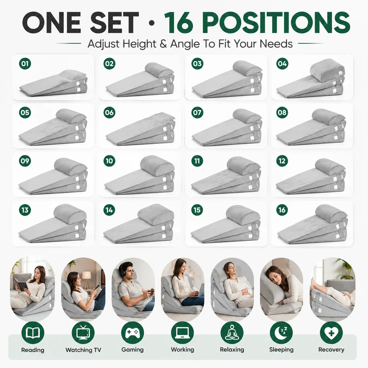 Premium 4 Piece Adjustable Wedge Pillows For Bed Ergonomic Sleep Relief - Mobility Buy