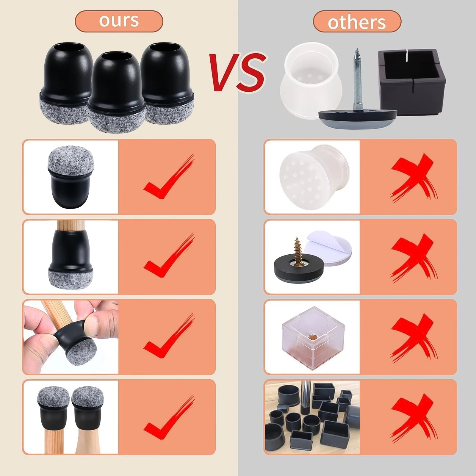 Premium Silicone Chair Leg Protectors Felt Wrapped Scratch Guard For Homes - Mobility Buy