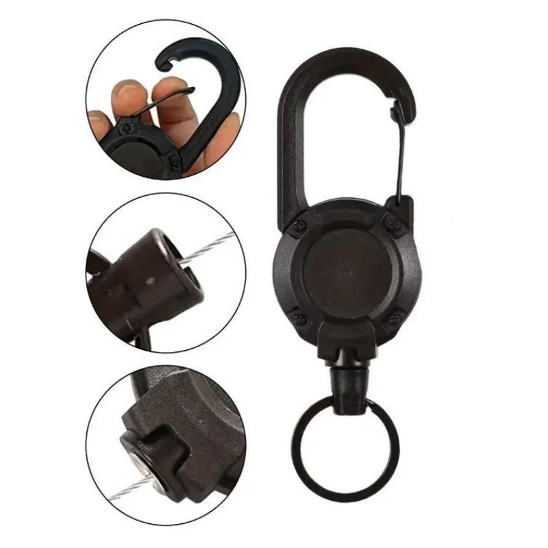 Retractable Heavy Duty Pull Reel Carabiner With Spring Key Ring - Mobility Buy