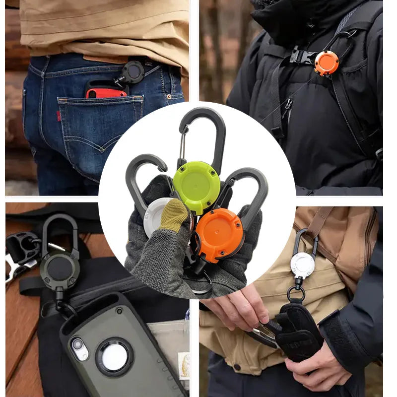 Retractable Heavy Duty Pull Reel Carabiner With Spring Key Ring - Mobility Buy