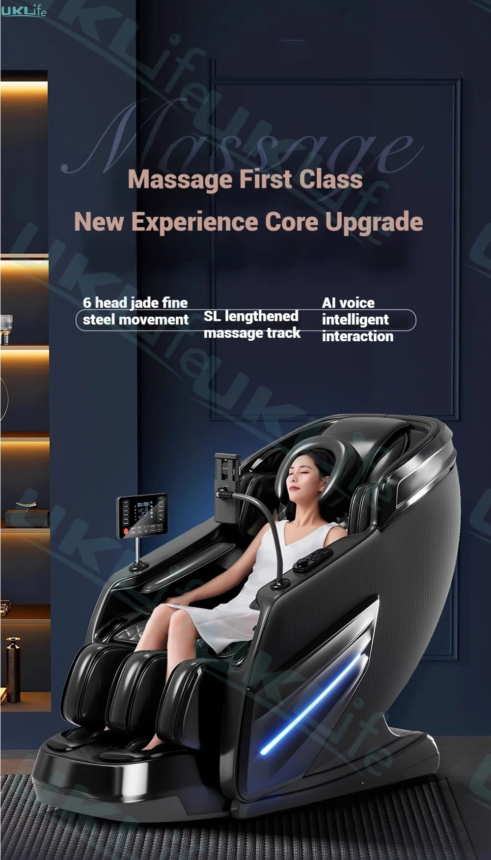 Jade 6-Roller Massage Chair w/ Thai Stretch, Zero Gravity & AI Voice - Shiatsu
