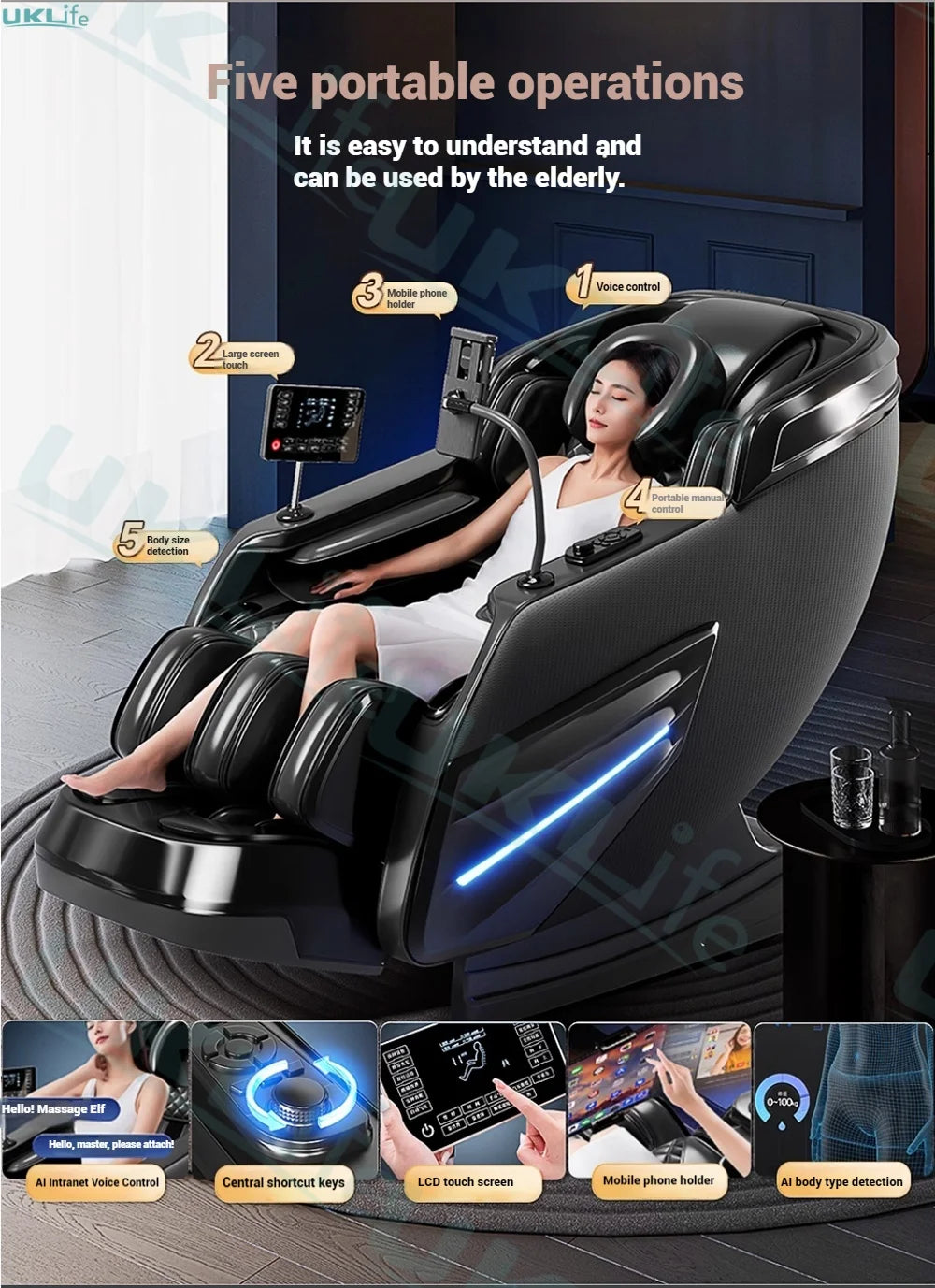 Jade 6-Roller Massage Chair w/ Thai Stretch, Zero Gravity & AI Voice - Shiatsu