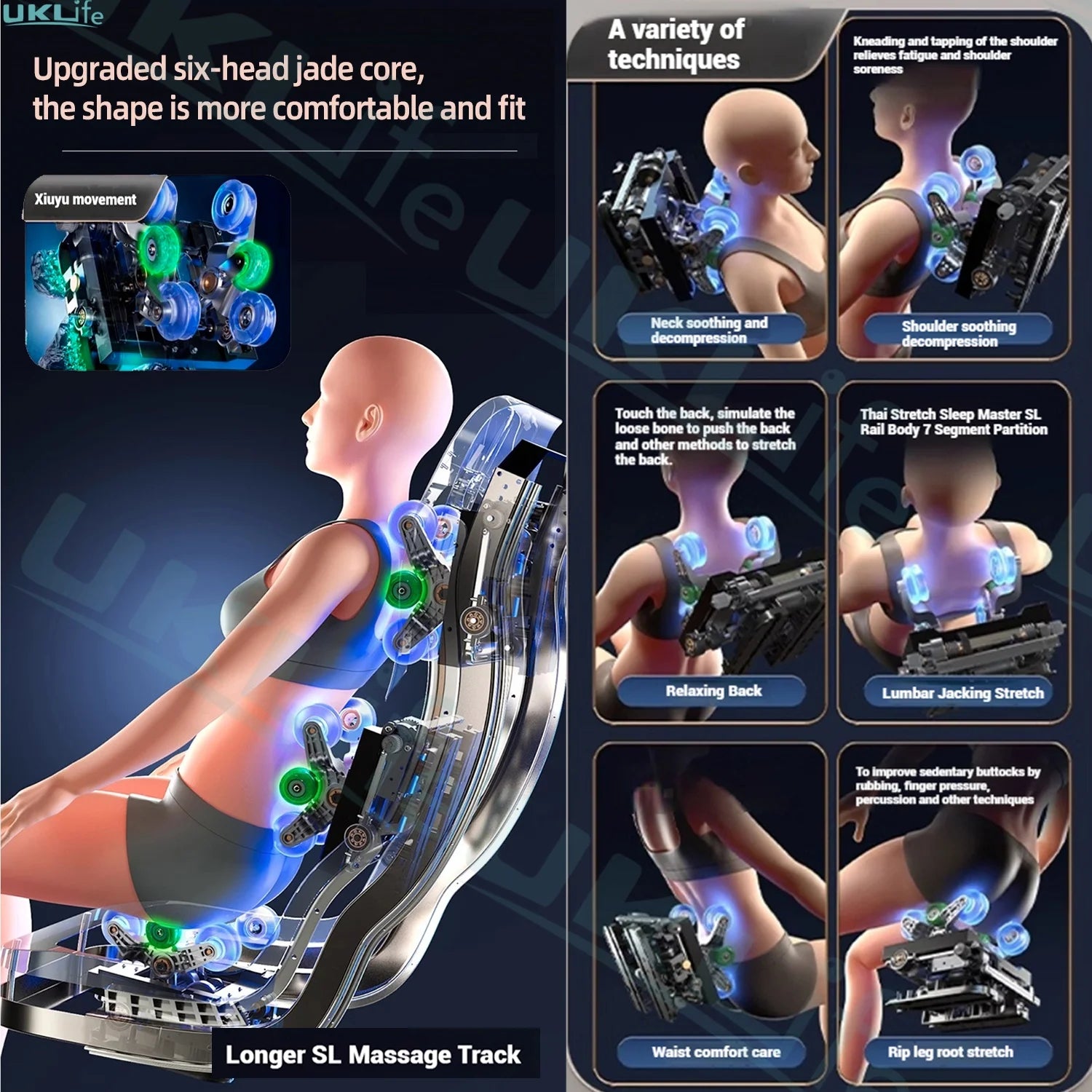 Jade 6-Roller Massage Chair w/ Thai Stretch, Zero Gravity & AI Voice - Shiatsu