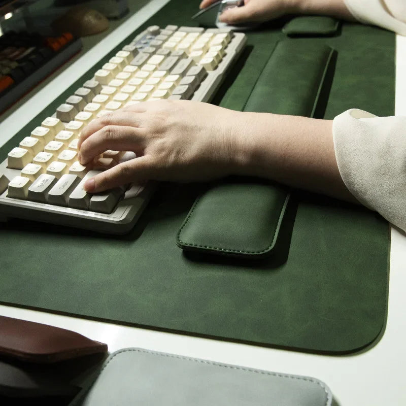 MobilityBuy.com three-piece desk mat set: green waterproof PU large mouse pad with non-slip wrist rest