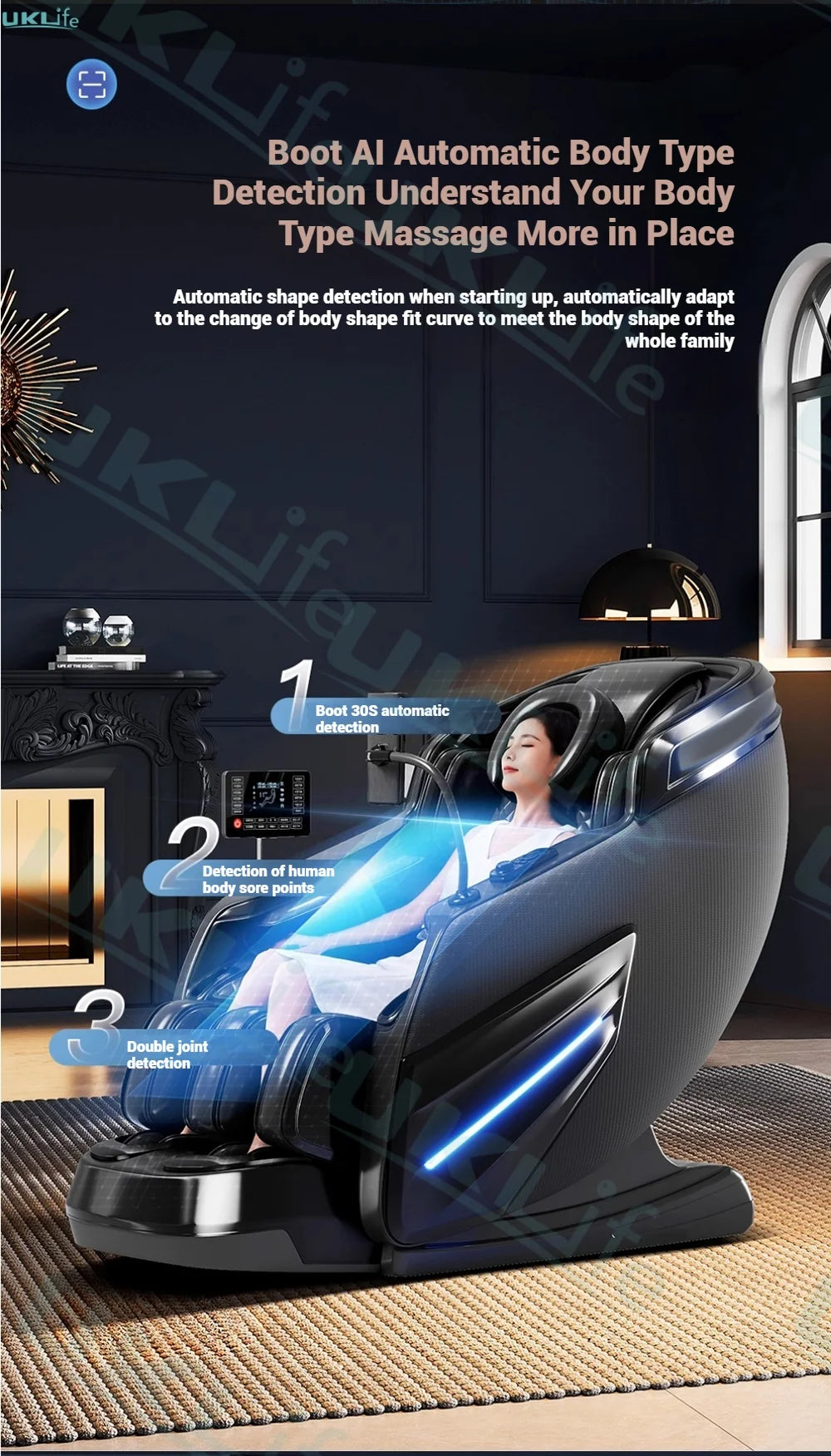 Jade 6-Roller Massage Chair w/ Thai Stretch, Zero Gravity & AI Voice - Shiatsu