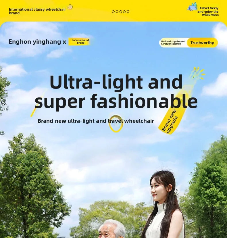 Small foldable and lightweight wheelchair for the elderly, national subsidy for travel, portable trolley for airplanes