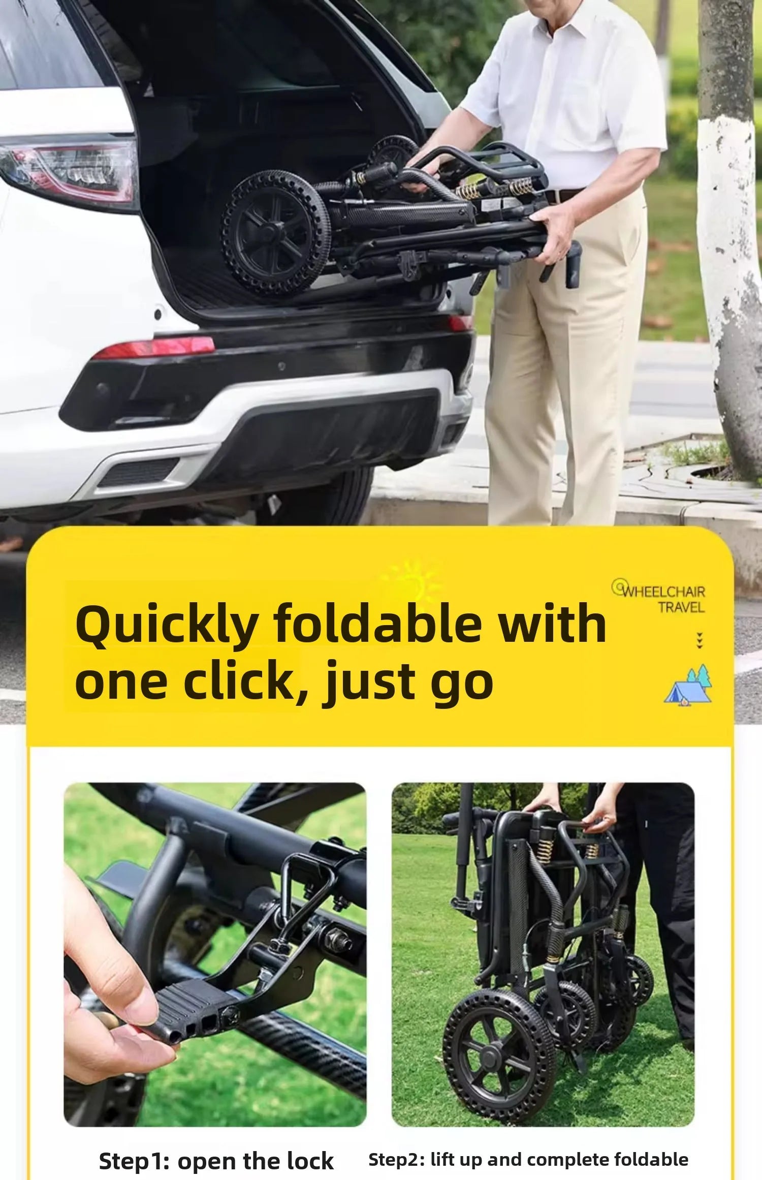 Small foldable and lightweight wheelchair for the elderly, national subsidy for travel, portable trolley for airplanes