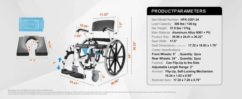 Shower Wheelchair Bathroom Adjustable Chair Disabled - Mobility Buy