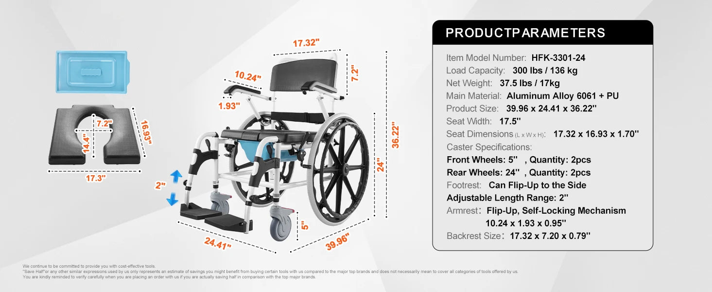Shower Wheelchair Bathroom Adjustable Chair Disabled - Mobility Buy