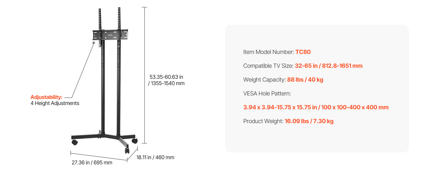SucceBuy Universal Rolling TV Stand With Steel Frame And Wheels - Mobility Buy